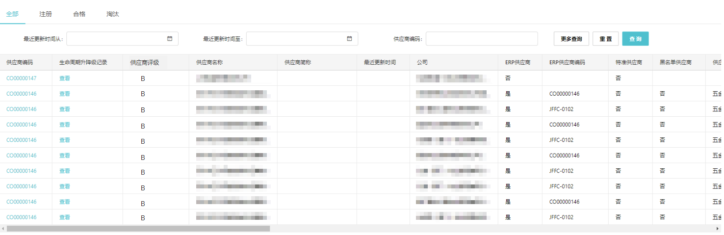 供应商管理列表界面